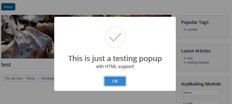 Sweet Alerts popup on frontend
